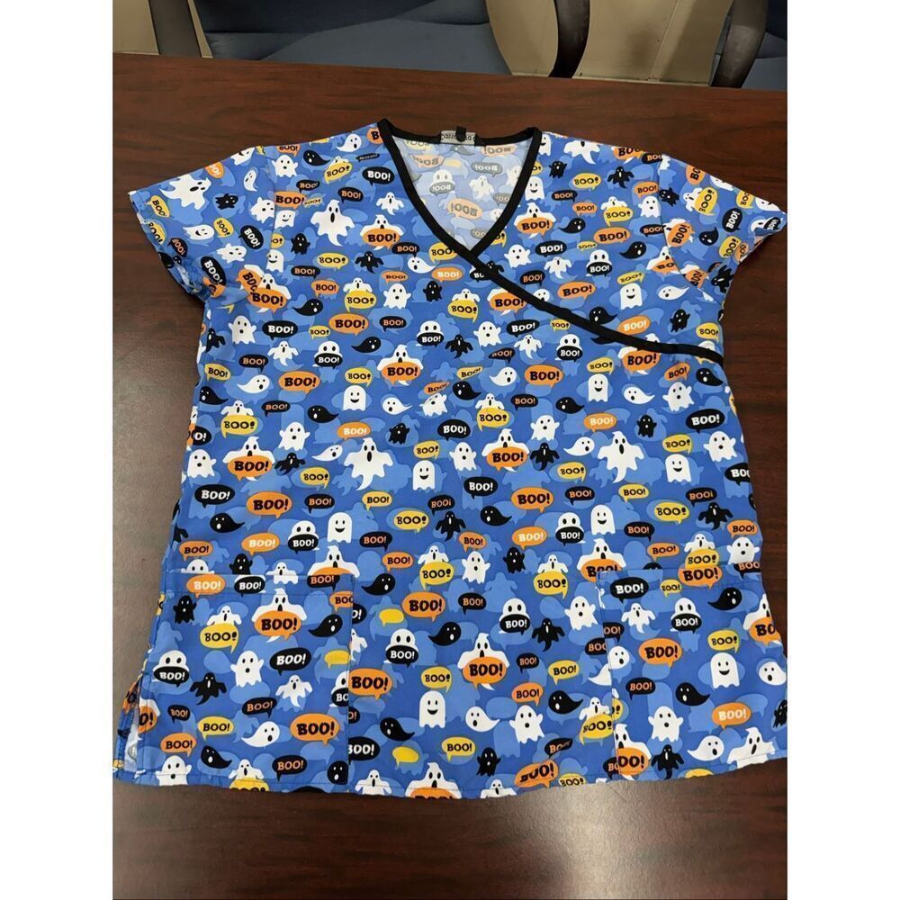 Cassandra O Halloween Scrub Top V-Neck Scrub Top Size Medium